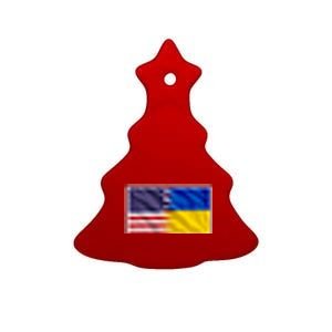 United States Of America I Stand With Ukraine Flag Support Ceramic Tree Ornament