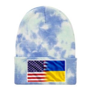 United States Of America I Stand With Ukraine Flag Support Tie Dye 12in Knit Beanie