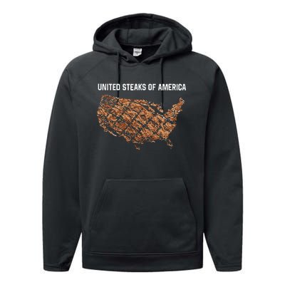 United Steaks Of America Map Performance Fleece Hoodie