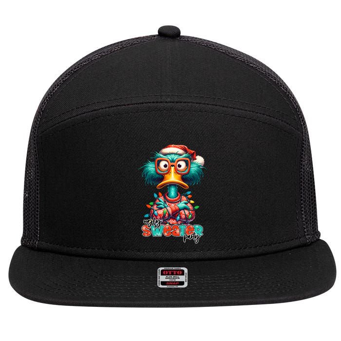 Ugly Sweater Party Funny Sarcastic Grumpy Duck Christmas 7 Panel Mesh Trucker Snapback Hat