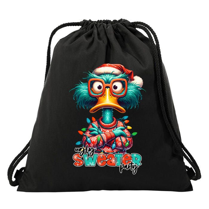 Ugly Sweater Party Funny Sarcastic Grumpy Duck Christmas Drawstring Bag