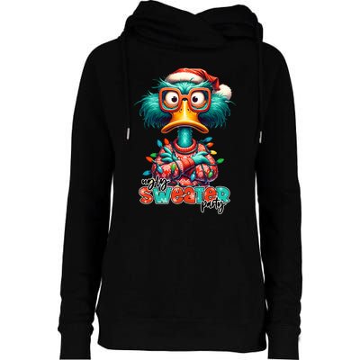 Ugly Sweater Party Funny Sarcastic Grumpy Duck Christmas Womens Funnel Neck Pullover Hood
