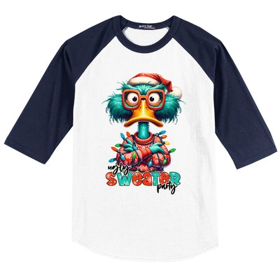 Ugly Sweater Party Funny Sarcastic Grumpy Duck Christmas Baseball Sleeve Shirt