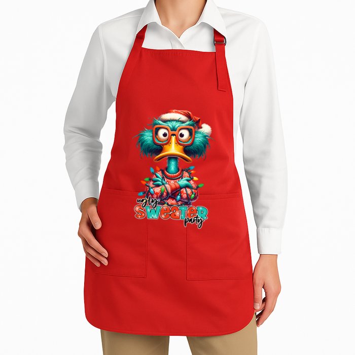 Ugly Sweater Party Funny Sarcastic Grumpy Duck Christmas Full-Length Apron With Pockets