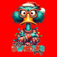 Ugly Sweater Party Funny Sarcastic Grumpy Duck Christmas Full-Length Apron With Pockets