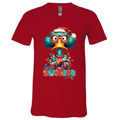 Ugly Sweater Party Funny Sarcastic Grumpy Duck Christmas V-Neck T-Shirt