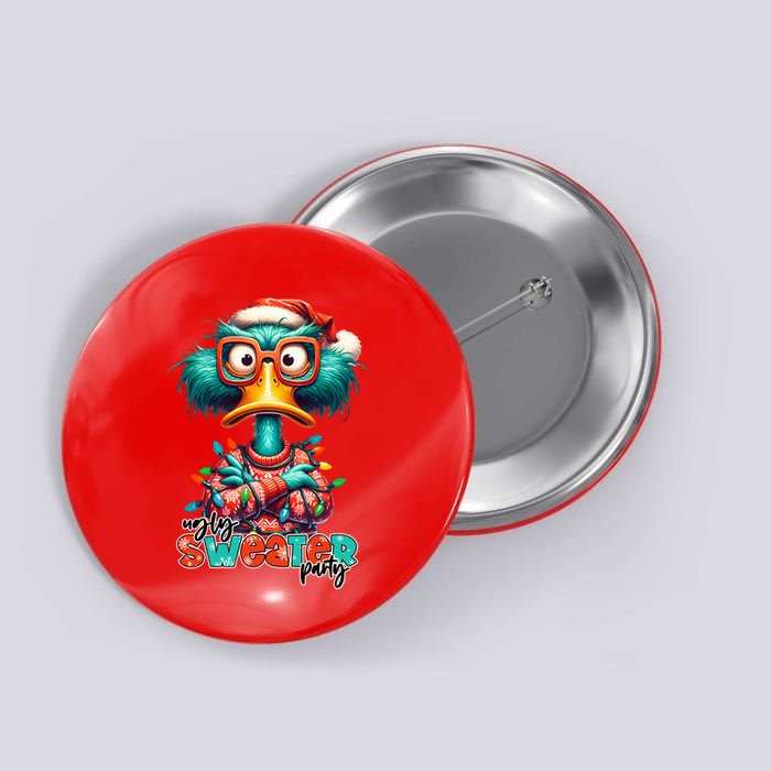 Ugly Sweater Party Funny Sarcastic Grumpy Duck Christmas Button