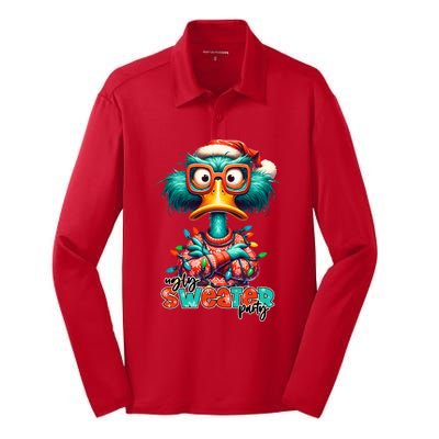 Ugly Sweater Party Funny Sarcastic Grumpy Duck Christmas Silk Touch Performance Long Sleeve Polo