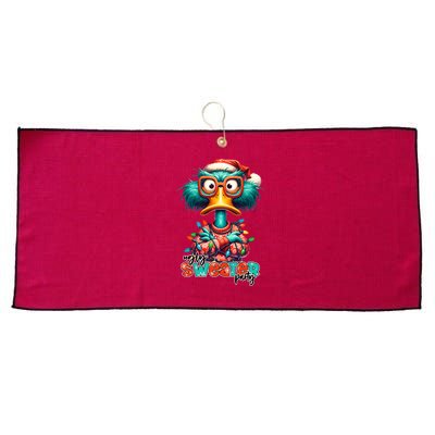 Ugly Sweater Party Funny Sarcastic Grumpy Duck Christmas Large Microfiber Waffle Golf Towel