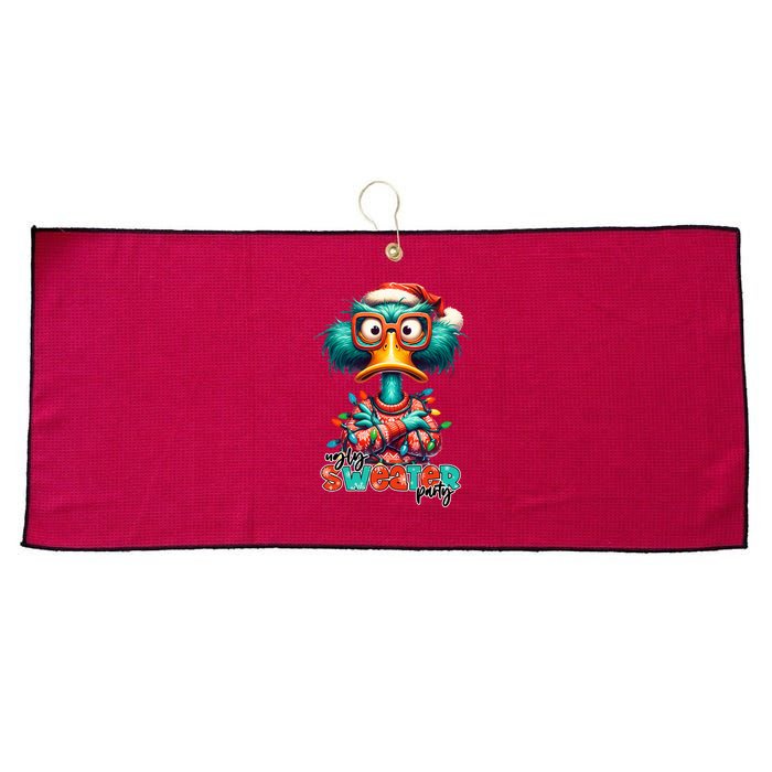 Ugly Sweater Party Funny Sarcastic Grumpy Duck Christmas Large Microfiber Waffle Golf Towel