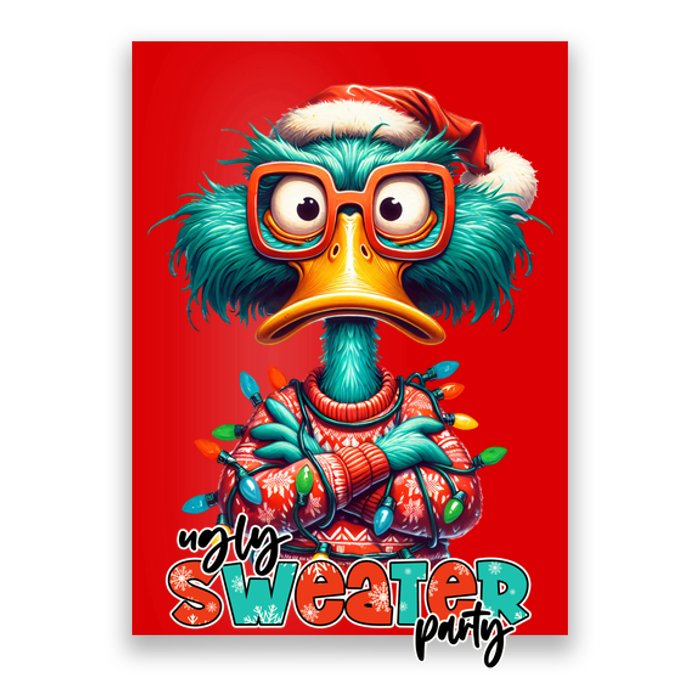 Ugly Sweater Party Funny Sarcastic Grumpy Duck Christmas Poster