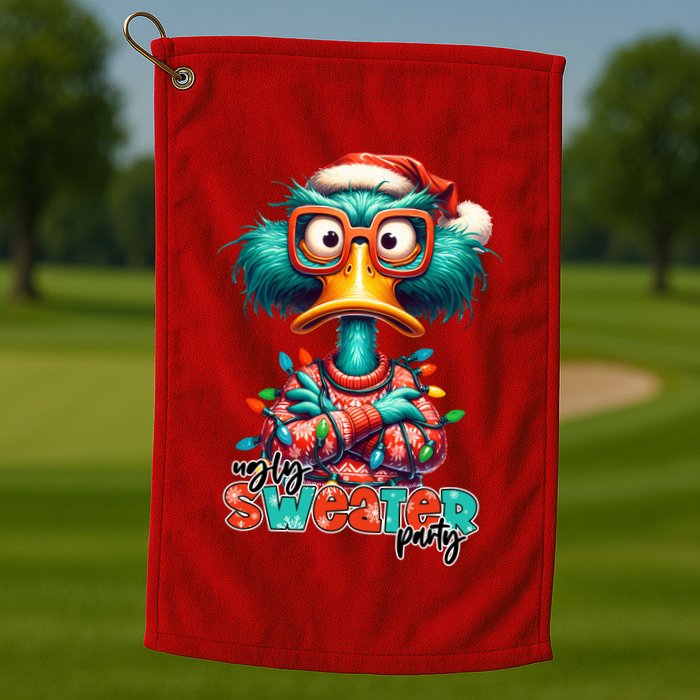 Ugly Sweater Party Funny Sarcastic Grumpy Duck Christmas Golf Towel
