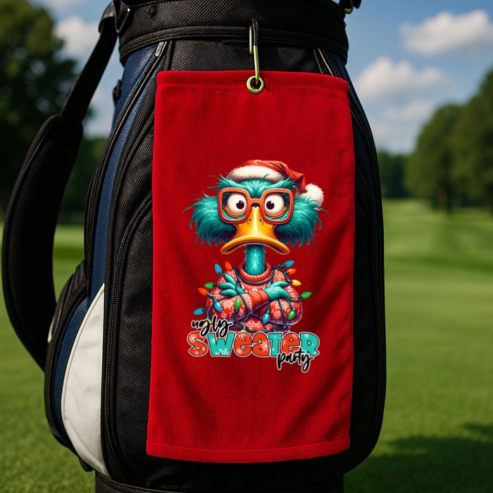 Ugly Sweater Party Funny Sarcastic Grumpy Duck Christmas Golf Towel