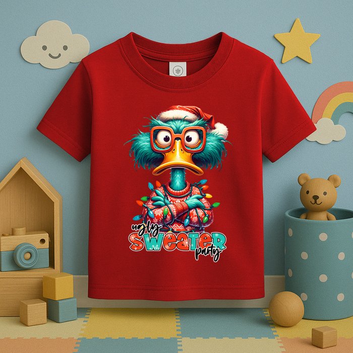 Ugly Sweater Party Funny Sarcastic Grumpy Duck Christmas Toddler T-Shirt