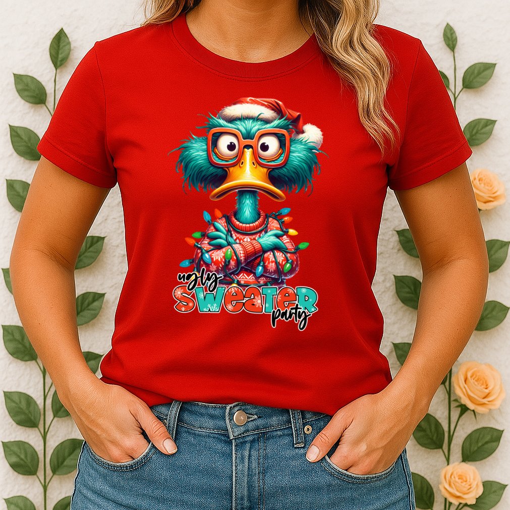 Ugly Sweater Party Funny Sarcastic Grumpy Duck Christmas Womens T-Shirt