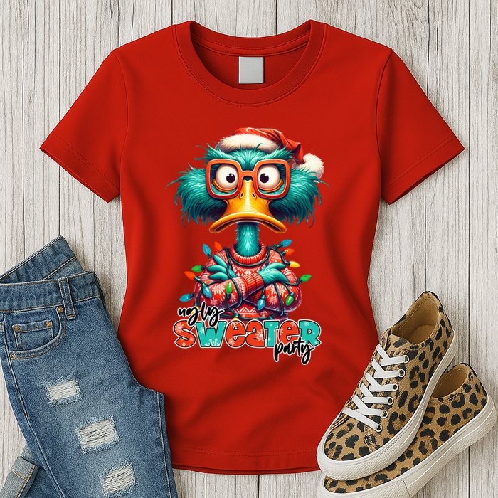Ugly Sweater Party Funny Sarcastic Grumpy Duck Christmas Womens T-Shirt