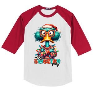 Ugly Sweater Party Funny Sarcastic Grumpy Duck Christmas Kids Colorblock Raglan Jersey