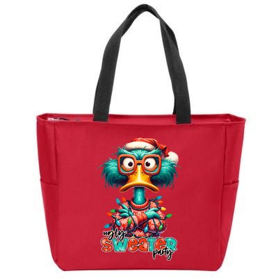 Ugly Sweater Party Funny Sarcastic Grumpy Duck Christmas Zip Tote Bag