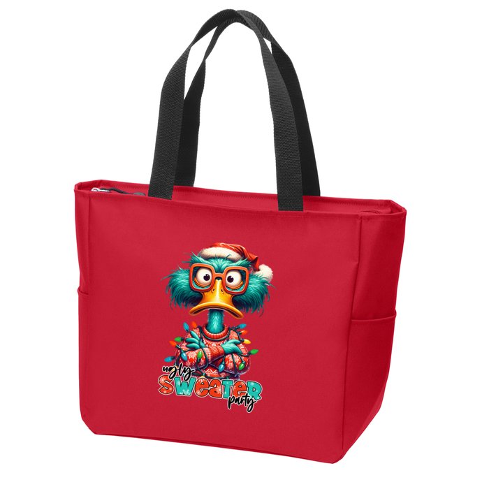 Ugly Sweater Party Funny Sarcastic Grumpy Duck Christmas Zip Tote Bag