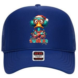 Ugly Sweater Party Funny Sarcastic Grumpy Duck Christmas High Crown Mesh Back Trucker Hat