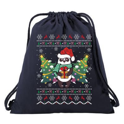 Ugly Sweater Panda Lover Xmas Tree Santa Panda Christmas Gift Drawstring Bag