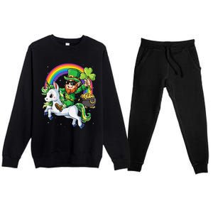 Unicorn St Patricks Day Leprechaun Shamrock Premium Crewneck Sweatsuit Set