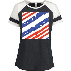 United States Patriotic Flag Enza Ladies Jersey Colorblock Tee