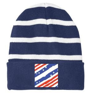 United States Patriotic Flag Striped Beanie with Solid Band