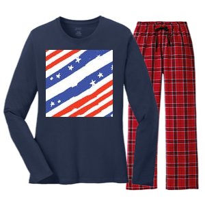 United States Patriotic Flag Women's Long Sleeve Flannel Pajama Set 