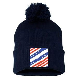 United States Patriotic Flag Pom Pom 12in Knit Beanie