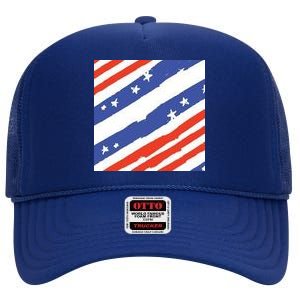 United States Patriotic Flag High Crown Mesh Back Trucker Hat