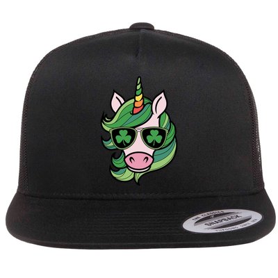 Unicorn St Patricks Day Cute Magical Flat Bill Trucker Hat