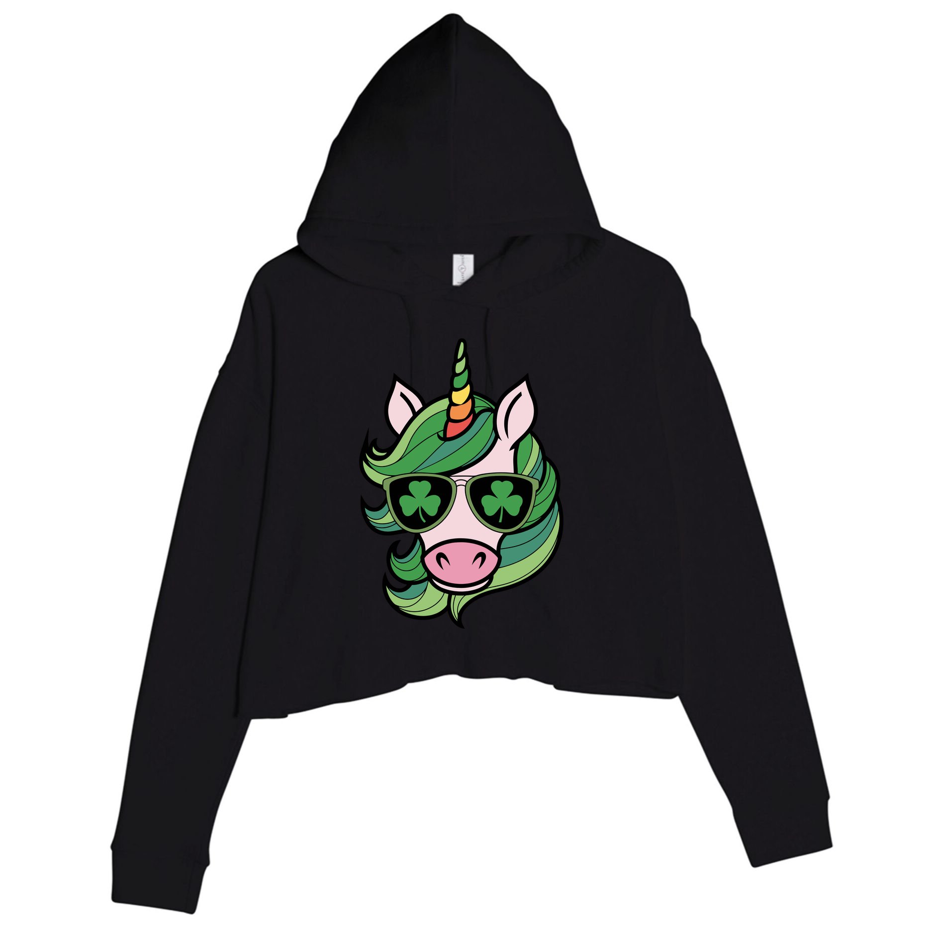 Unicorn St Patricks Day Cute Magical Crop Fleece Hoodie