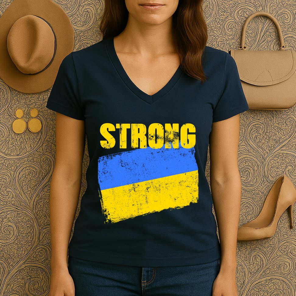 Ukrainian Strong Pride Ukraine Flag Support Free Ukrainians Women's V-Neck T-Shirt