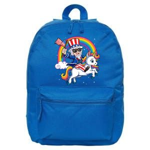 Uncle Sam Riding Unicorn 4th Of July Mericorn Rainbow Gift 16 in Basic Backpack