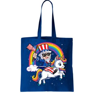 Uncle Sam Riding Unicorn 4th Of July Mericorn Rainbow Gift Tote Bag