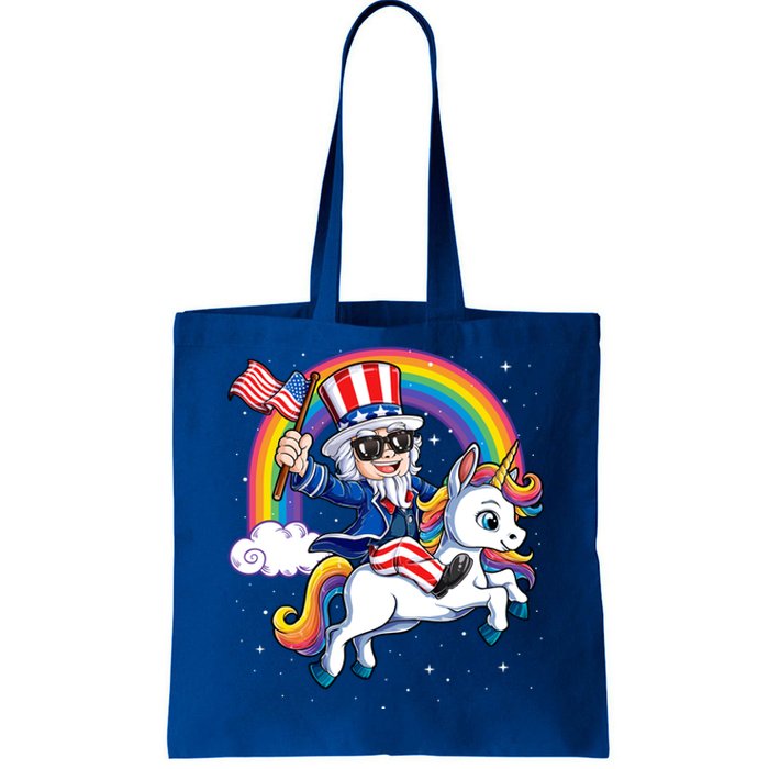 Uncle Sam Riding Unicorn 4th Of July Mericorn Rainbow Gift Tote Bag