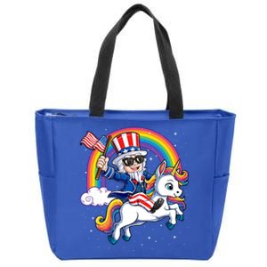 Uncle Sam Riding Unicorn 4th Of July Mericorn Rainbow Gift Zip Tote Bag