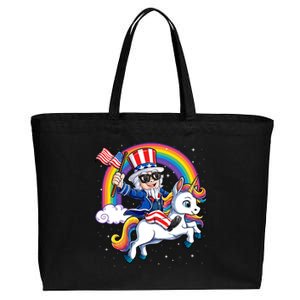 Uncle Sam Riding Unicorn 4th Of July Mericorn Rainbow Gift Cotton Canvas Jumbo Tote