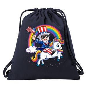 Uncle Sam Riding Unicorn 4th Of July Mericorn Rainbow Gift Drawstring Bag