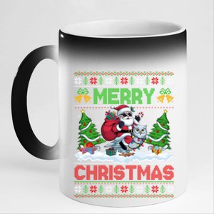 Ugly Santa Riding Owl Bird Christmas Xmas Tree Lights 11oz Black Color Changing Mug