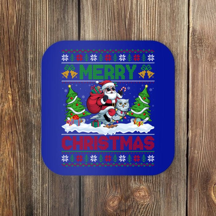 Ugly Santa Riding Owl Bird Christmas Xmas Tree Lights Coaster