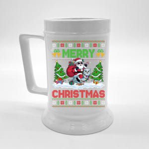 Ugly Santa Riding Owl Bird Christmas Xmas Tree Lights Beer Stein