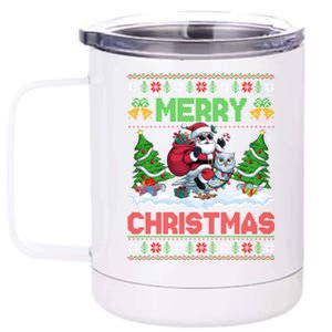 Ugly Santa Riding Owl Bird Christmas Xmas Tree Lights 12 oz Stainless Steel Tumbler Cup