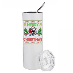 Ugly Santa Riding Owl Bird Christmas Xmas Tree Lights Stainless Steel Tumbler