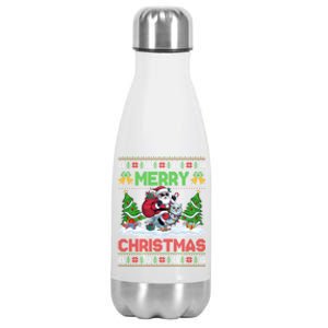 Ugly Santa Riding Owl Bird Christmas Xmas Tree Lights Stainless Steel Insulated Water Bottle