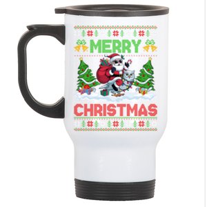 Ugly Santa Riding Owl Bird Christmas Xmas Tree Lights Stainless Steel Travel Mug