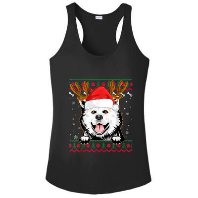Ugly Sweater Reindeer Santa Christmas American Eskimo Dog Ladies PosiCharge Competitor Racerback Tank