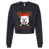 Ugly Sweater Reindeer Santa Christmas American Eskimo Dog Cropped Pullover Crew