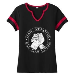 UAW Strike Red United Auto Workers Picket Sign Ladies Halftime Notch Neck Tee